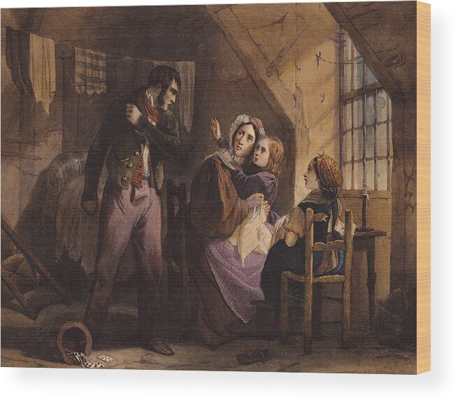 Family; Interior; Children; Husband; Wife; Arguing; Argument; Gambling Wood Print featuring the painting Vice and Virtue  Misery by Jules David