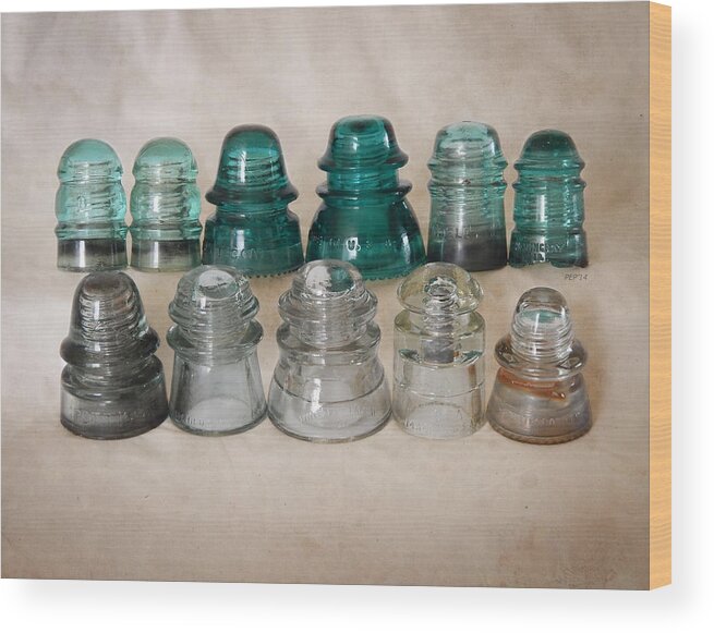 Vintage Glass Wood Print featuring the photograph Vintage Glass Insulators by Phil Perkins