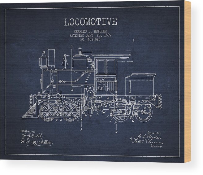 Locomotive Wood Print featuring the digital art Vintage Locomotive patent from 1892 by Aged Pixel