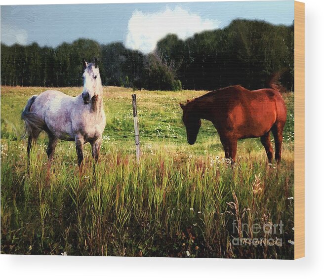Horses Wood Print featuring the painting Waiting for Apples by RC DeWinter
