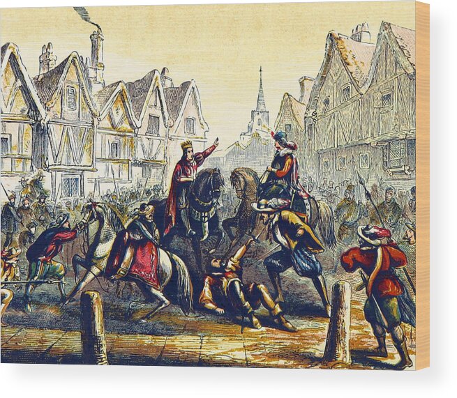 History Wood Print featuring the photograph Wat Tylers Death, The Peasants Revolt by British Library