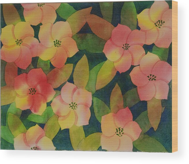 Floral Wood Print featuring the painting water lilies I by Heidi E Nelson