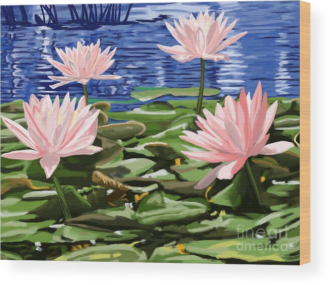 Water Lily Wood Print featuring the painting Water Lilies by Tim Gilliland