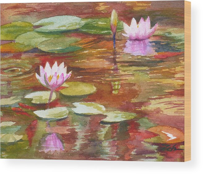 Waterlilies Wood Print featuring the painting Waterlilies by Janet Zeh