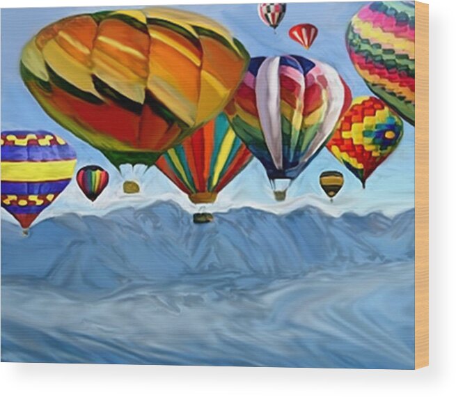 Hot Air Balloons Wood Print featuring the painting Where Rivers Merge by Dennis Buckman