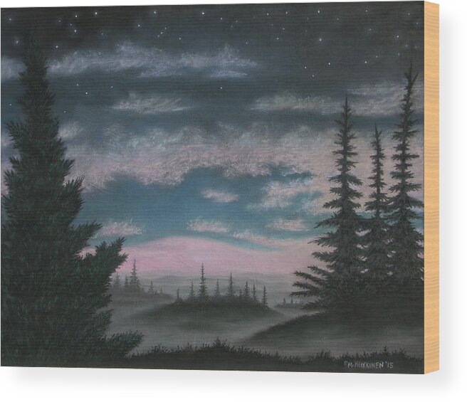 Whispering Wood Print featuring the pastel Whispering Pines 02 by Michael Heikkinen