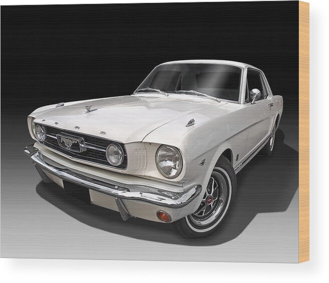 Mustang Wood Print featuring the photograph White 1966 Mustang by Gill Billington