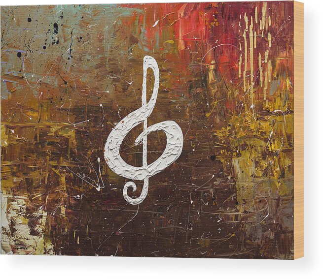 Music Abstract Art Wood Print featuring the painting White Clef by Carmen Guedez