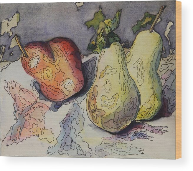 Still Life Wood Print featuring the painting Happy Pears Rocking Out by Maria Hunt