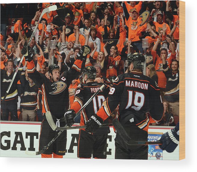 Playoffs Wood Print featuring the photograph Winnipeg Jets V Anaheim Ducks - Game One by Robert Binder
