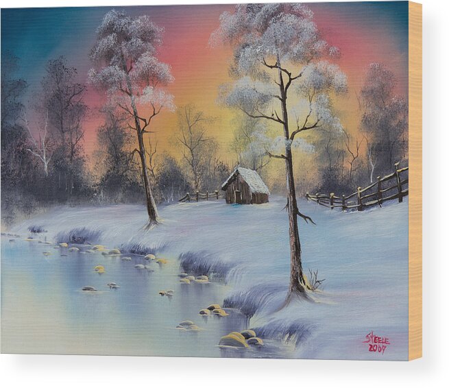 Landscape Wood Print featuring the painting Winter's Grace by Chris Steele