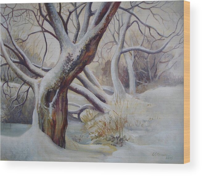 Winter Wood Print featuring the painting Winter by Elena Oleniuc