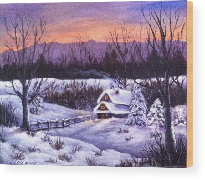 Winter Wood Print featuring the painting Winter Evening by Bozena Zajaczkowska