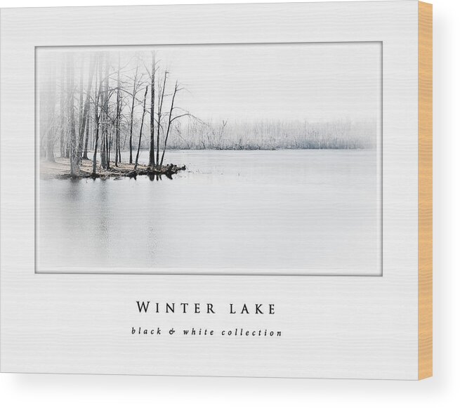 Winter Lake Black And White Collection Wood Print featuring the photograph Winter Lake black and white collection by Greg Jackson
