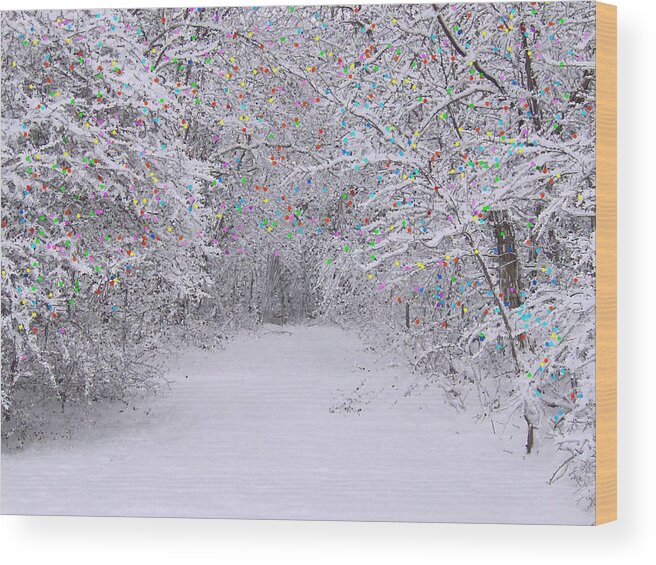 Trees Wood Print featuring the painting Winter Scene with Lights by Bruce Nutting