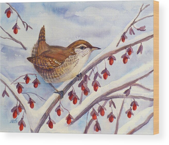Winter Wren Painting Wood Print featuring the painting Winter Wren by Janet Zeh