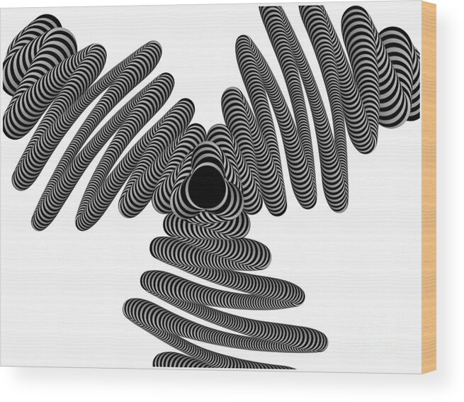 Black And White Wood Print featuring the painting Black and White Striped Wired Illusion by Barefoot Bodeez Art