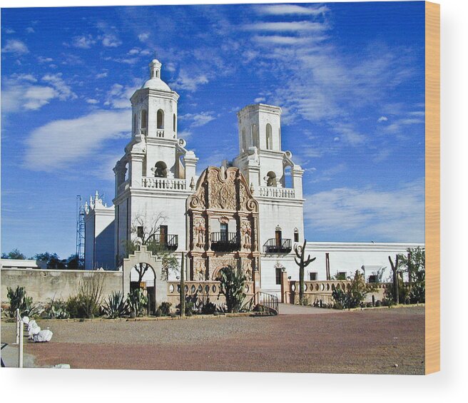 Mission San Xavier Del Bac Wood Print featuring the photograph Xavier Tucson Arizona by Douglas Barnett