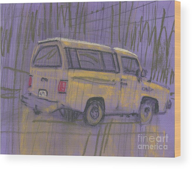 Yellow Wood Print featuring the painting Yellow Camper by Donald Maier