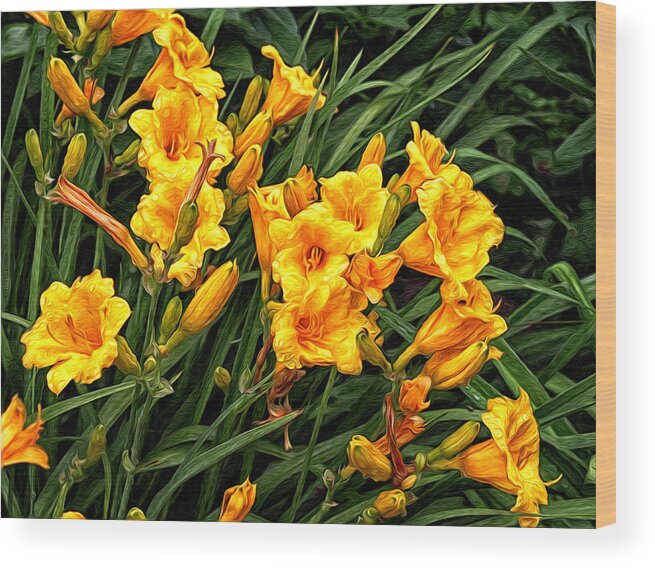 Flowers Wood Print featuring the photograph Yellow Daylilies by Lena Auxier