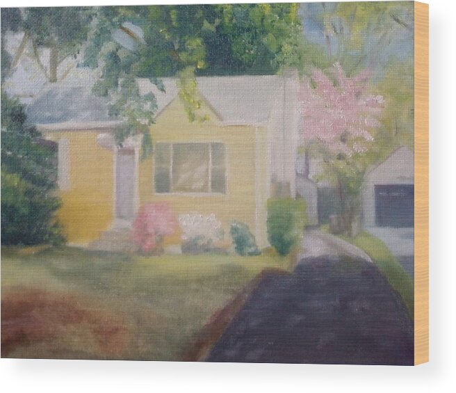 Burlington Township Wood Print featuring the painting Yellow House by Sheila Mashaw