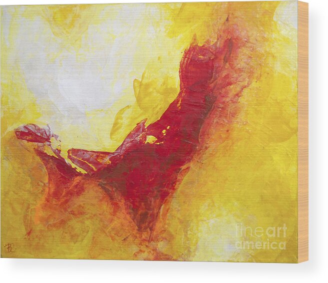 Yellow Red Abstract Painting Modern Abstract Wood Print featuring the painting Sun Flares by Belinda Capol