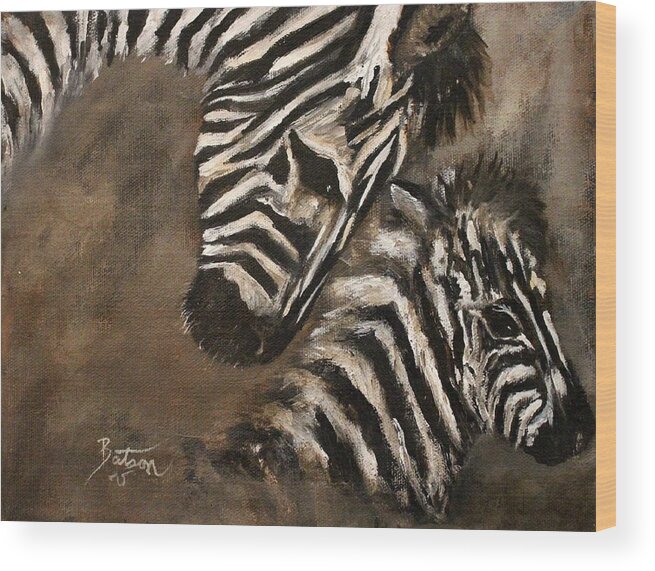 Zebra Wood Print featuring the painting Zebras Love From Above by Barbie Batson
