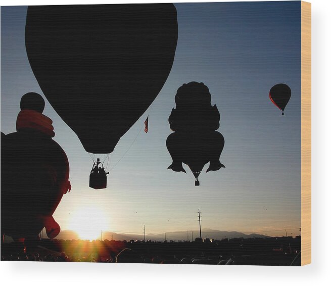 Balloon Wood Print featuring the photograph Balloons at Sunrise #1 by Joe Myeress