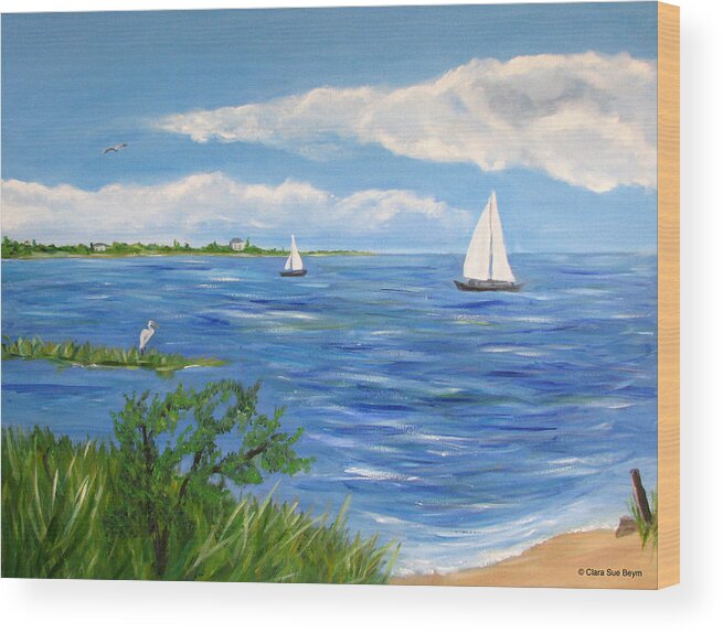 Sailboat Wood Print featuring the painting Bayville 2 #1 by Clara Sue Beym