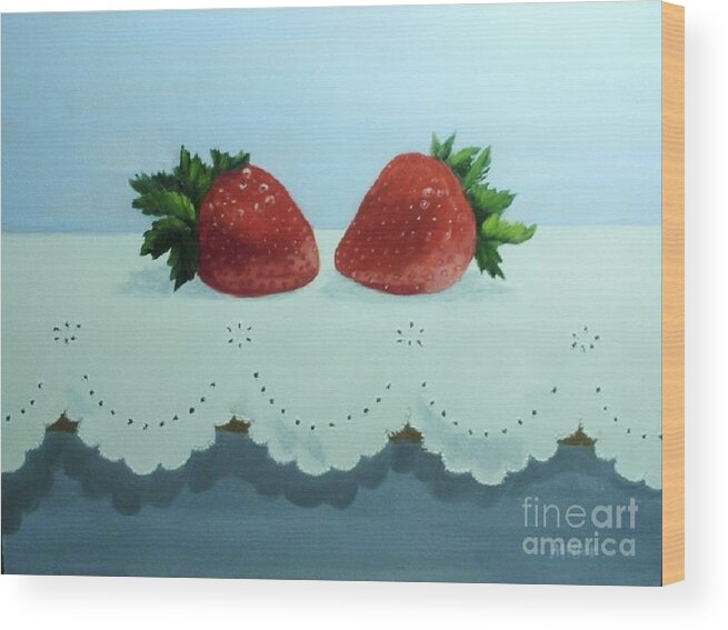 Strawberries Wood Print featuring the painting Berries and Lace #1 by Peggy Miller