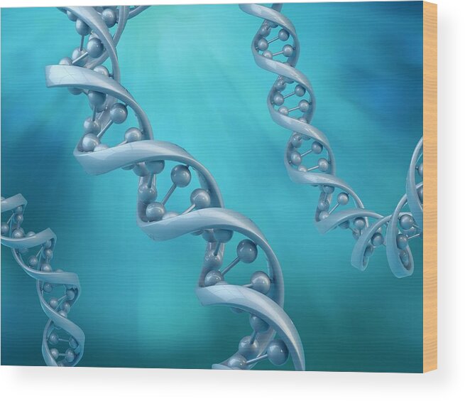 Square Wood Print featuring the digital art Dna Molecules, Artwork #1 by Andrzej Wojcicki