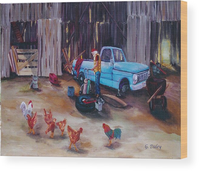 Gail Daley Wood Print featuring the painting Flat Tire #3 by Gail Daley