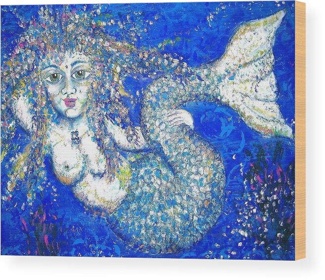 Mermaid Wood Print featuring the painting Floating Mermaid #1 by Suzan Sommers