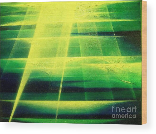 Light.sea.ocean.sky.energy.hope.spiritual.blue.green.white.sun.sunrise.sun Shine. Wood Print featuring the painting Light Sea #4 by Kumiko Mayer