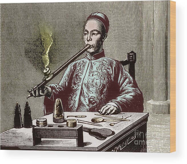 Enhanced Wood Print featuring the photograph Man Smoking Opium #1 by Science Source