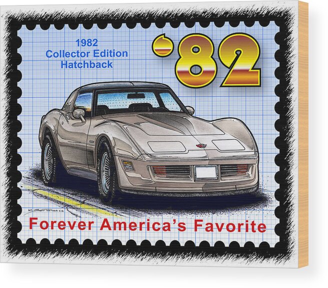 1982 Corvette Wood Print featuring the digital art 1982 Collector Edition Hatchback Corvette by K Scott Teeters
