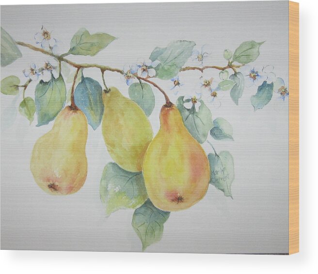 Fruit Wood Print featuring the painting 3 Pears by Marilyn Clement