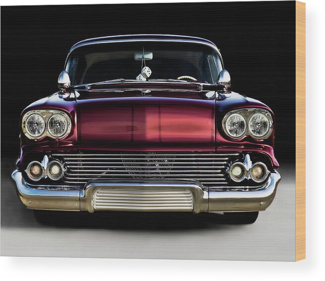 Red Wood Print featuring the digital art '58 Impala Custom #58 by Douglas Pittman