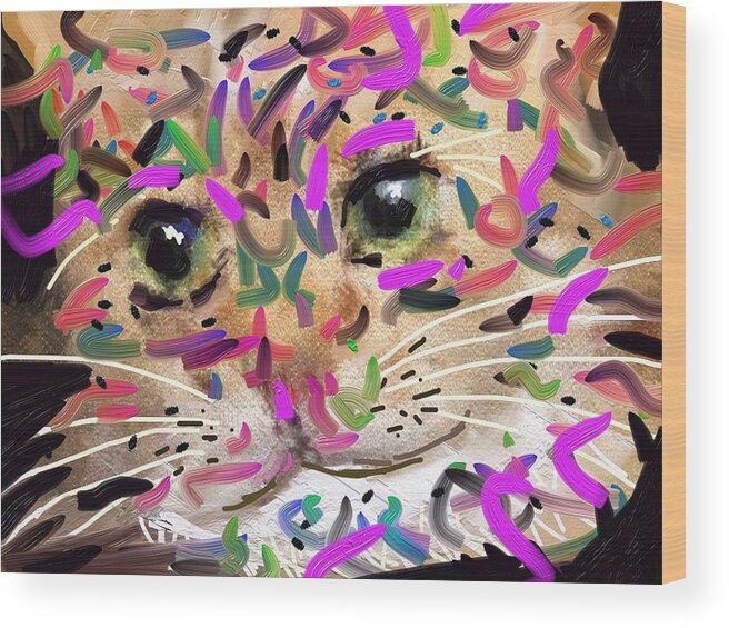 Cat Wood Print featuring the painting Cat #7 by Bogdan Floridana Oana