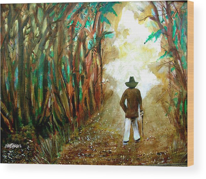 A Fall Walk In The Woods Wood Print featuring the painting A Fall Walk in the Woods by Seth Weaver