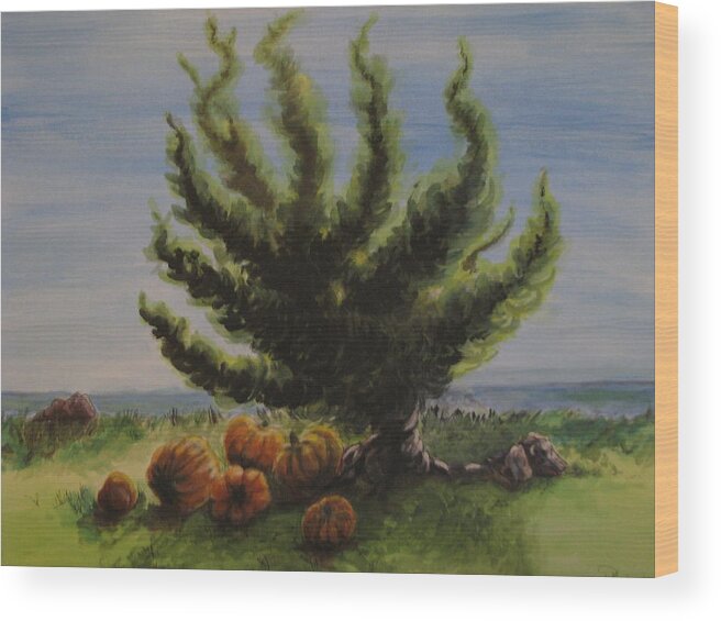 Landscape Wood Print featuring the painting A Sunny Day At The Bay Of Pumpkins by Patricia Kanzler