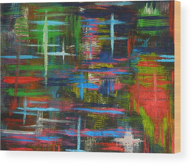 Bold Color Abstract Wood Print featuring the painting Abstract Lines by Everette McMahan jr