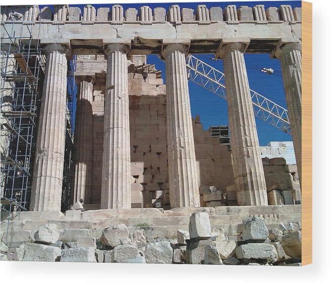 Athens Wood Print featuring the photograph Acropolis Parthenon Palace III Giant Architectural Columns During Rehabilitation Athens Greece by John Shiron
