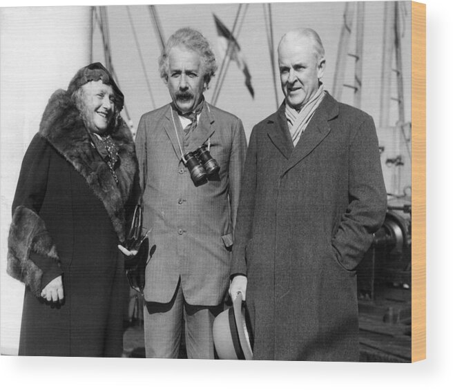 1930s Wood Print featuring the photograph Albert Einstein And Wife Are Greeted by Everett