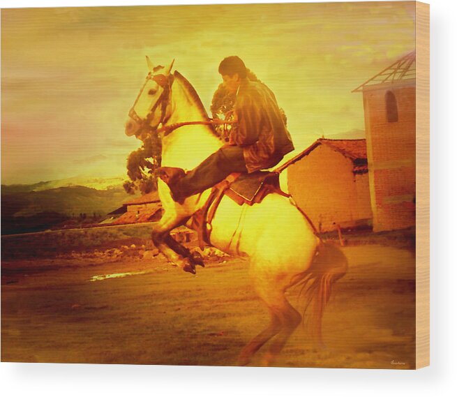 Horse Wood Print featuring the painting Andean Rearing Horse-Cuzco Caballero III by Anastasia Savage Ealy