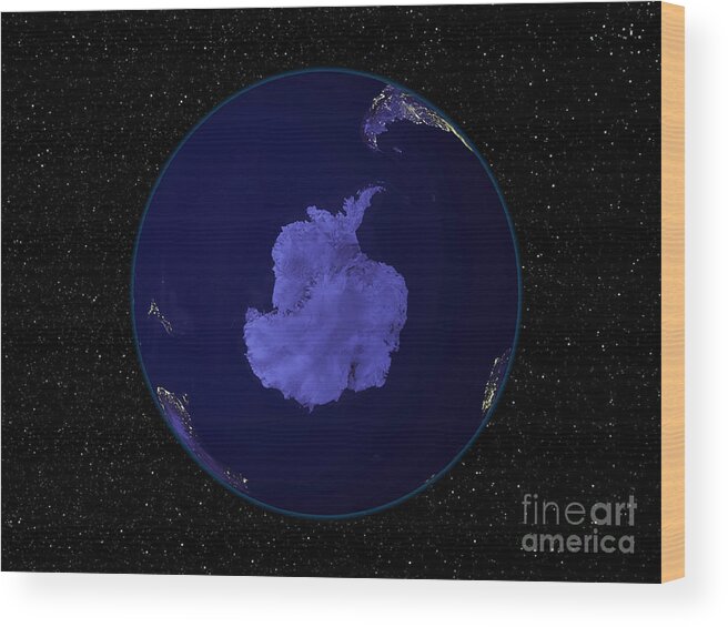 Antarctica Wood Print featuring the photograph Antarctica From Space At Night by Marit Jentoft-Nilsen, NASA GSFC