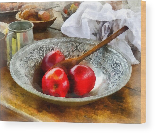 Meal Wood Print featuring the photograph Apples in a Silver Bowl by Susan Savad