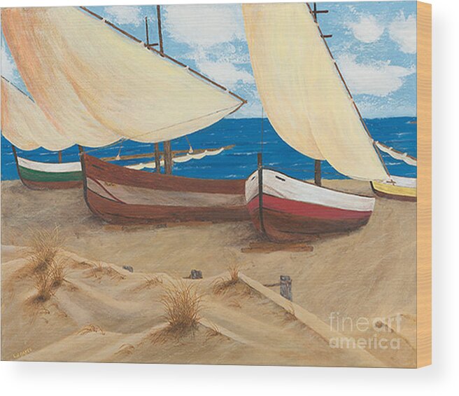 Sand Dunes Wood Print featuring the painting Baja Beach Dunes by L J Oakes