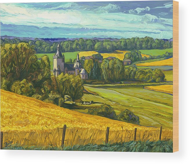 Kasteel Beusdael Sippenaeken Belgium Briex Landscape Impressionism Wood Print featuring the painting Beusdael Castle Sippenaeken by Nop Briex