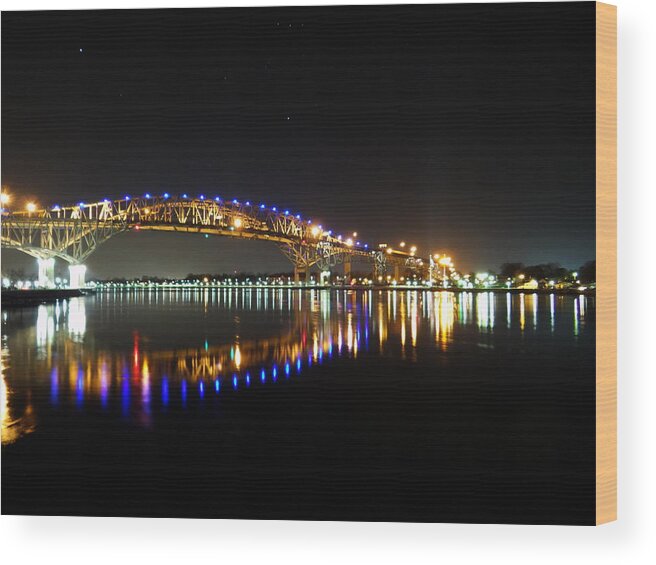 Bluewater Bridges Wood Print featuring the mixed media Bluewater Bridges on a Warm Spring Night by Bruce Ritchie